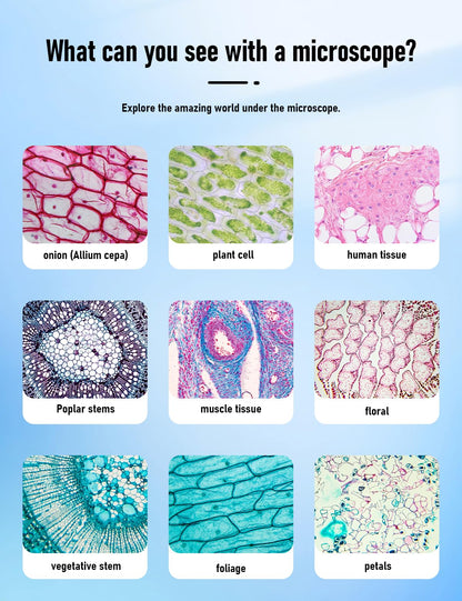 Binocular Compound Microscope 40X-2000X, Research Grade Professional Microscope with Dual Mechanical Stages and Coaxial Coarse/Fine Focus Knobs, Built-in Electronic Eyepieces, Adult Microscope