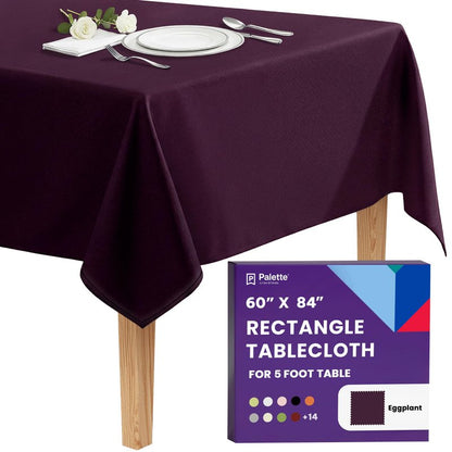 Gee Di Moda Rectangle Tablecloth - 60 x 84 Inch Eggplant Table Cloth for 5 Foot Rectangle Tables - Heavy Duty Washable Fabric - for Holiday Party, Dinner, Weddings, Baby Shower & Events