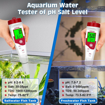 GIDIGI Pool Salt Tester pH Meter New Update Digital pH Tester Salinity Meter with Multiple Parameters Display for Pool Water Quality TDS EC Salt Meter for Saltwater Hot Tub&Spa Inground Pool Aquarium