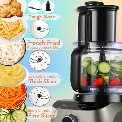 11 in 1 Food Processor Blender Combo,51oz Juice Blender, large Chute 14cup Food Processor,blenders kitchen for Chopping/Mixing/Mincing/Slicing/Shredding/Purees & Dough, safety lock 600W