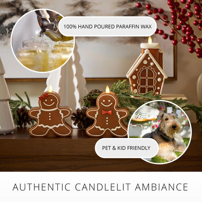 Luminara Flameless Candle Moving Flame LED with Timer, Real Unscented Wax Gingerbread Boy Figural 4.6"x5.5", Battery Operated Christmas Holiday Decor, Remote Compatible (Batteries Not Included)