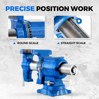 COGNATIVE 5-Inch Heavy Duty Bench Vise Ductile Iron Bench Vise 360° Multi-Purpose Bench Vice with Anvil, Clamp force 4000KG, Blue