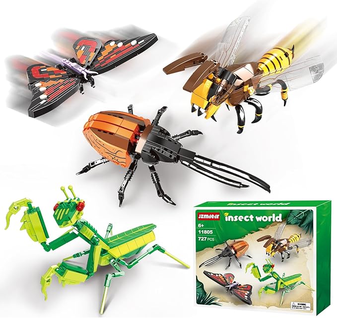 Insect Collection Building Block Set for Kids 6+ Butterfly Mantis Wasps Unicon Beetle Display Models for Nature Décor 4 Packs Bug Building Toys Fun Gift for Adults Boys Girls Nature Lovers (727PCS)