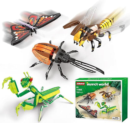 Insect Collection Building Block Set for Kids 6+ Butterfly Mantis Wasps Unicon Beetle Display Models for Nature Décor 4 Packs Bug Building Toys Fun Gift for Adults Boys Girls Nature Lovers (727PCS)