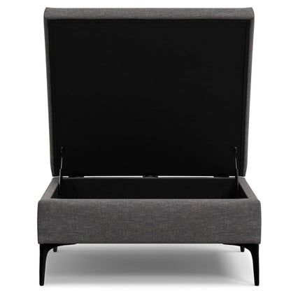 SIMPLIHOME Rebecca 36 inch Wide Contemporary Square Mid Century Coffee Table Storage Ottoman with Lift Up Lid in Slate Grey Polyester Linen, Assembled, For the Living Room, Entryway and Family Room