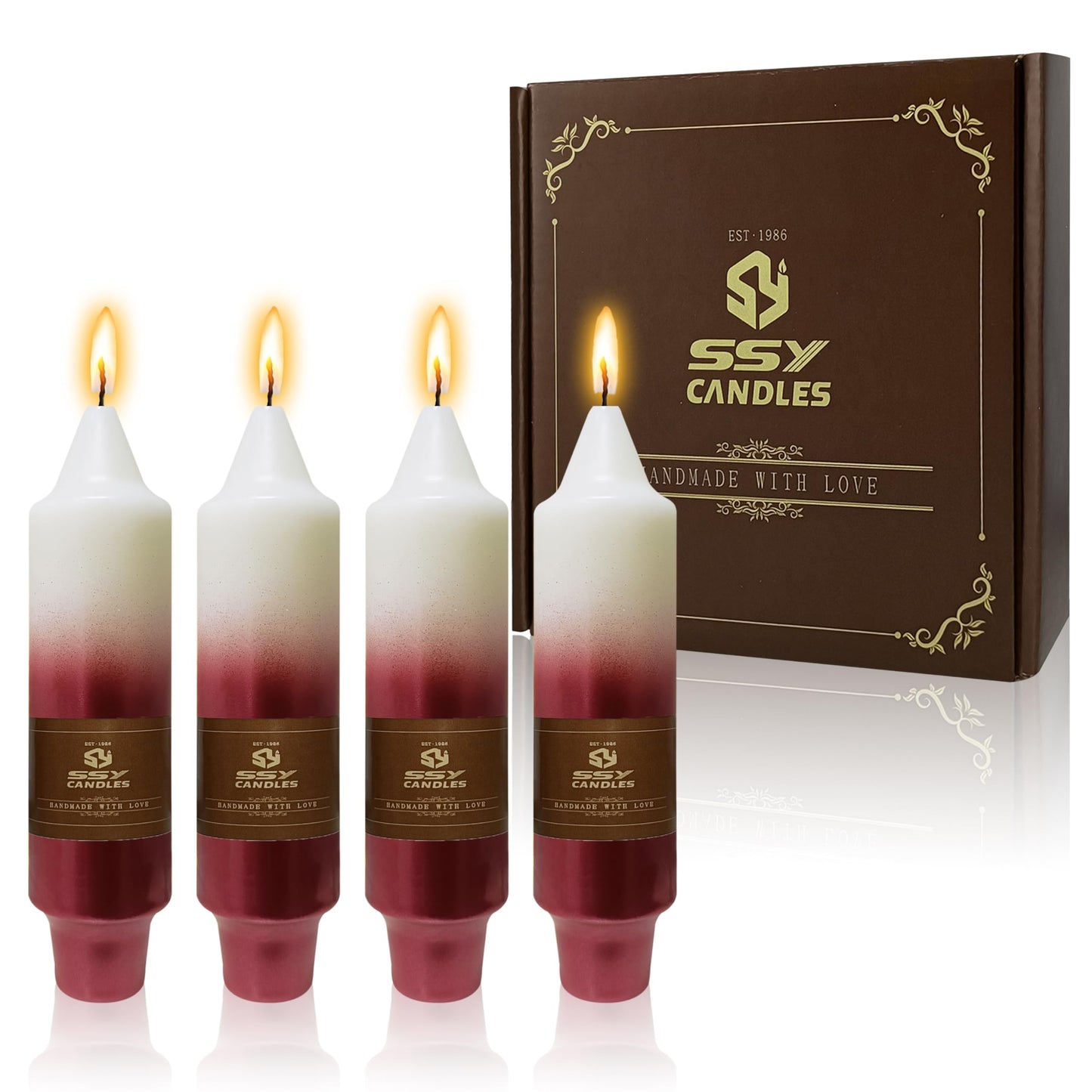 Christmas Metallic Red Candle 5 Inch Short Smokeless Taper Candles 4 Pack Unscented Dinner Candle for Christmas Dinner