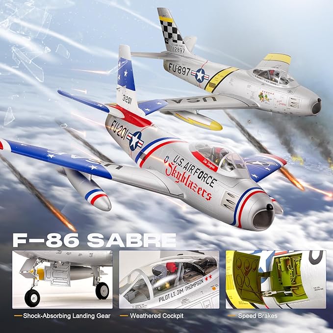 FMS Rc Planes for Adults Remote Control Airplane F-86 Skyblazer Blue RC Airplane 6CH 80mm Hobby Rc Airplanes PNP (No Radio Battery Charger)