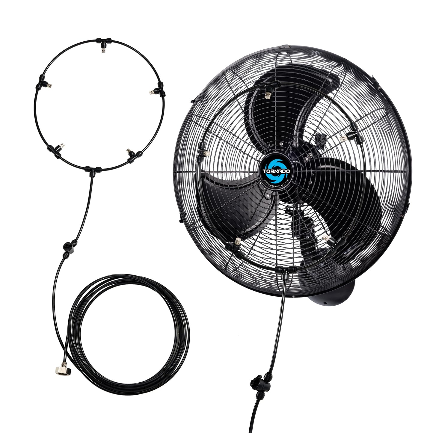 Tornado 20 Inch Pro Series Outdoor Wall Mount Fan with Pre-Installed Misting Ring – 3-Speed, 4750 CFM, Waterproof, Ball Bearing Motor, for Patio, Warehouse, Commercial Use,5 Brass Nozzles Misting