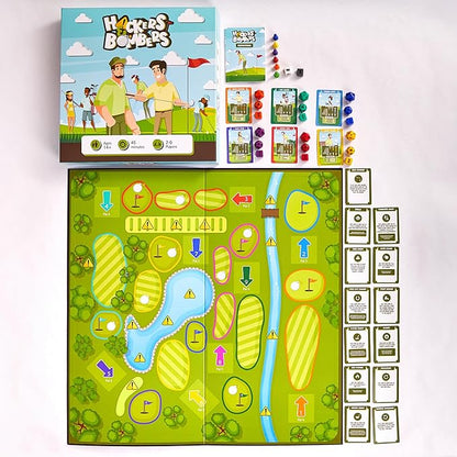 Hackers &amp Bombers Golf Themed Board Game - Play Golf Without Leaving The House - Play as Different Characters - Roll The Dice and Play The Course