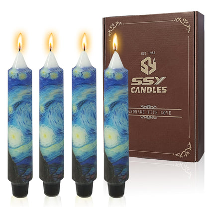 7 Inch Printed Taper Candle Hand Poured Unscented Smokeless Clean Burning Tapered Candle with Floral Pattern for Spring Dining Table Easter Brunch Garden Party Centerpiece