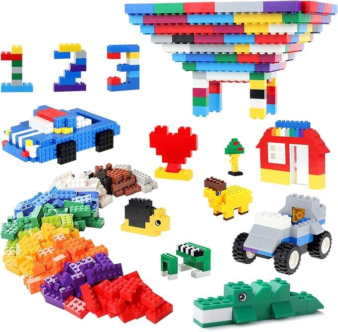 burgkidz Building Bricks 568 Pieces Toys Classic Building Blocks Includes Wheels Door Window Compatible Bulk Block with Storage Box and Baseplate STEM Educational Gift for Kids 3+ Year