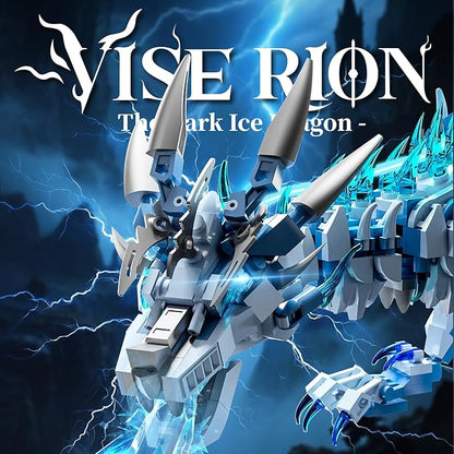 Mechanical Ice Dragon Building Block Toy Kit with LED Light Movable Linkage Gears Display Stand - Fantasy Dragon Model Kit for Teens &amp Adults 1646 PCS