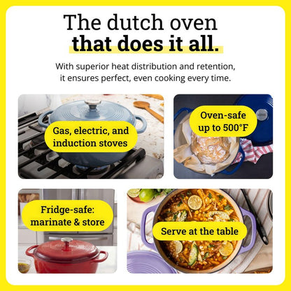 Lodge Essential Enamel Cast Iron Dutch Oven 6 Quarts - Perfect for Bread Baking, Braising, Marinating & Slow Cooking, Features Moisture-Sealing Lid & Dual Handles, Kitchen Essentials, Avocado