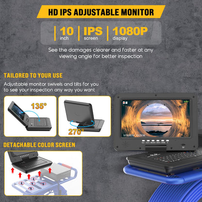 Anysun Sewer Camera Self Leveling with 512Hz Sonde, 9MM 330Ft Thicker Cable w/Wheel, 32MM IP68 Camera, Distance Counter, 1-Touch Video/Audio, 10" Adjustable Screen, Pipe Inspection Camera w/ 32G Card