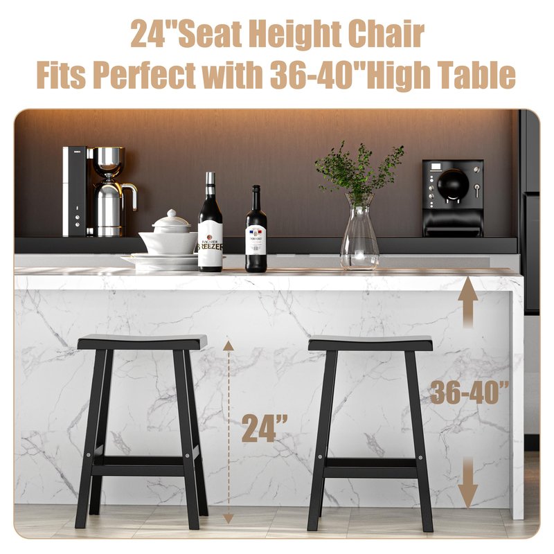 PatioZen Bar Stools Set of 2, Waterproof UV-Resistant,Durable Resin Kitchen Island Chairs for Indoor & Outdoor Use, Modern Design for Home,Bar,and Cafe (24'' Black-2)
