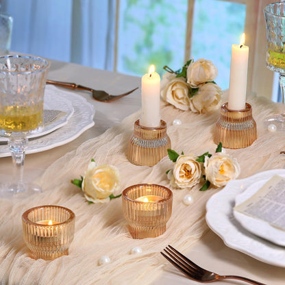 HAVITI 12 Pack Gold Taper Candle Holders, Glass Candlestick Holders, Tea Light Candle Holder for Fall Wedding Centerpieces Table Decorations, Votive Candle Holders for Table Decor