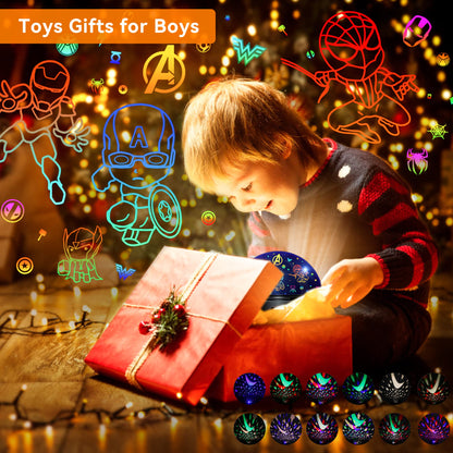 MOKOQI Kid Light Projector Superhero Toys for Boys 5-7 Avengers Night Light Projector with Timer for Kids Room, 360 Degree Rotation Toddler Nightlights with Spiderman Figurine Lamps and Star Projector