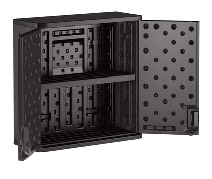 Suncast Commercial 4 Cubic Ft. Heavy-Duty Resin Wall Cabinet with Adjustable Metal-Reinforced Shelf, and Lockable Handles for Indoor and Outdoor Storage, Black, Made in the USA