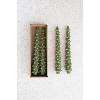 Creative Co-Op Unscented Tree Shaped Taper Candles, Cedar Green, Boxed Set of 2