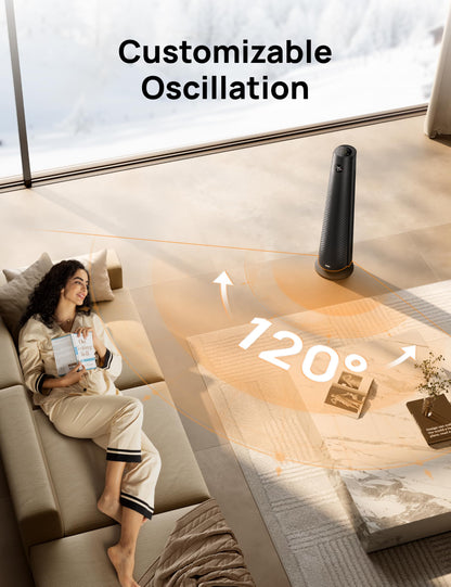 DREO Space Heater Large Room, 30" Electric Heaters with Remote, 120° Oscillation, Adjustable Thermostat, 5 Heat & 3 Fan levels, 8 Safety Protections, 25dB Quiet, 1-12H Timer, Heater for Office, Black