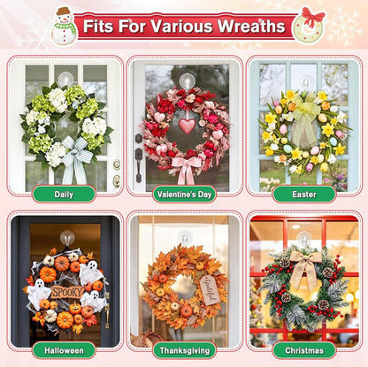 VIS'V Wreath Hanger, Large Suction Cup Wreath Hooks with Wipes, Heavy Duty, 22 LB Capacity, Removable and Reusable, Clear, 6 Pcs