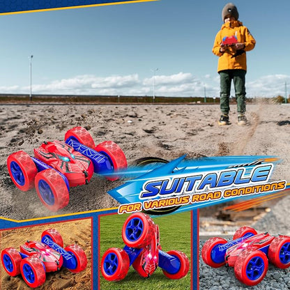 Remote Control CarDouble Sided 360° Rotating 4WD RC Cars Toys for 3-12 Year Old Boys 2.4GHz Electric Rechargeable Race Stunt Birthday Halloween Christmas Easter Toys for Boys 4-6 3-4