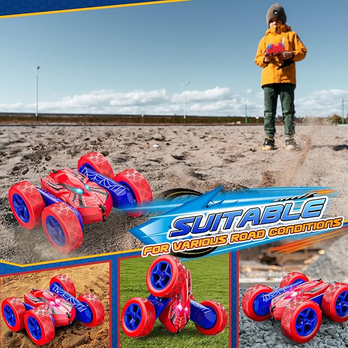 RC Cars Toys for 3 4 5 6 7 8 9 10 Year Old BoysDouble Sided 360° Flip 4WD Remote Control Car 2.4GHz Electric Rechargeable Toys for Ages 4-6 5-7 for Birthday Christmas Basket Stuffers