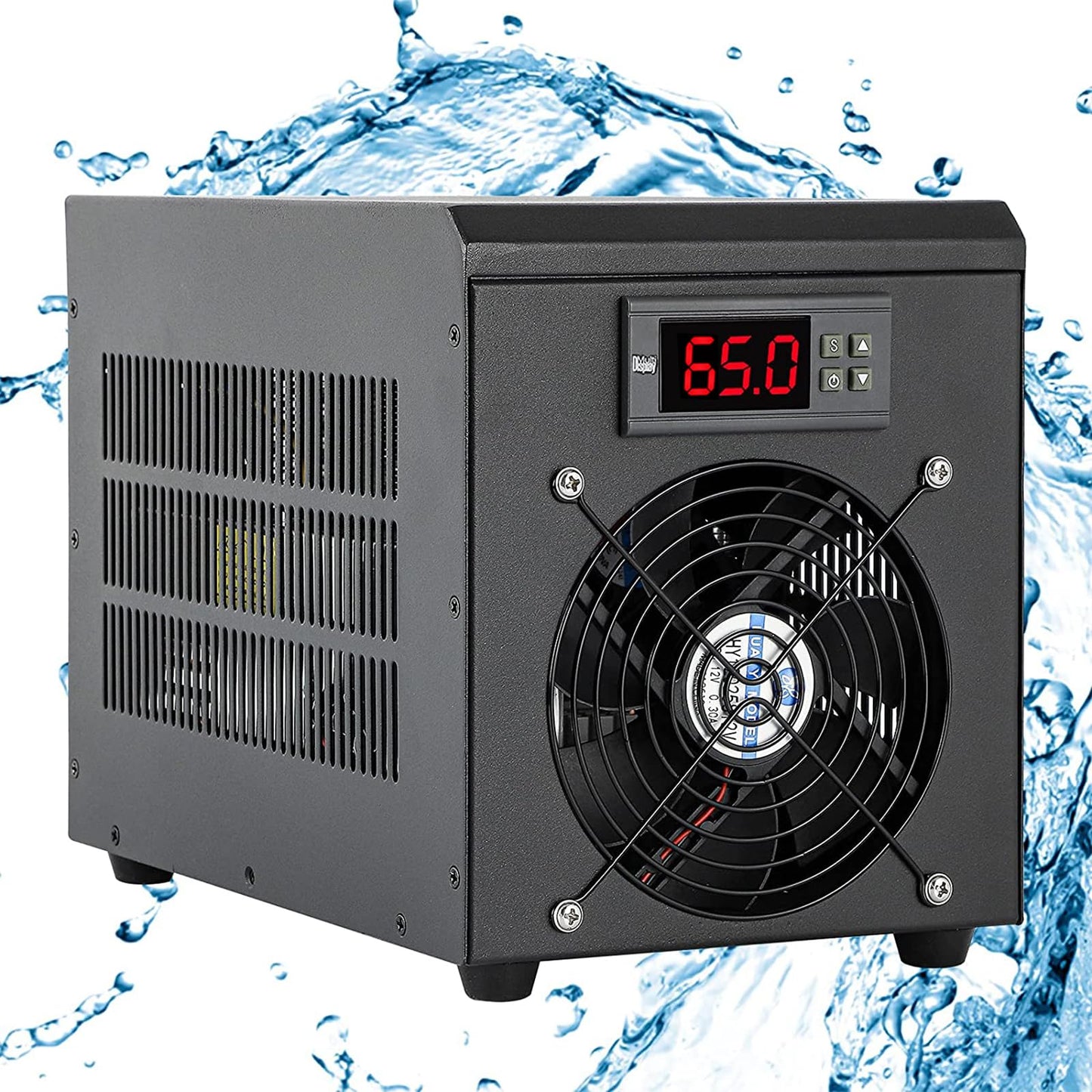 Poafamx 16Gal (60L) Aquarium Chiller, Small Water Chiller with Electronic Cooling, Quiet Fish Tank Cooler for Axolotl, Fish, Shrimp with Pump and Pipe 110V
