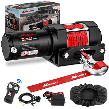 Nilight 3500 lbs ATV Winch 12V Electric Winches With Synthetic Winch Rope Wireless Remote Wired Switch Fairlead Mounting Plate Portable Waterproof Winch for Towing ATV UTV Trailer Truck Jeep Offroad