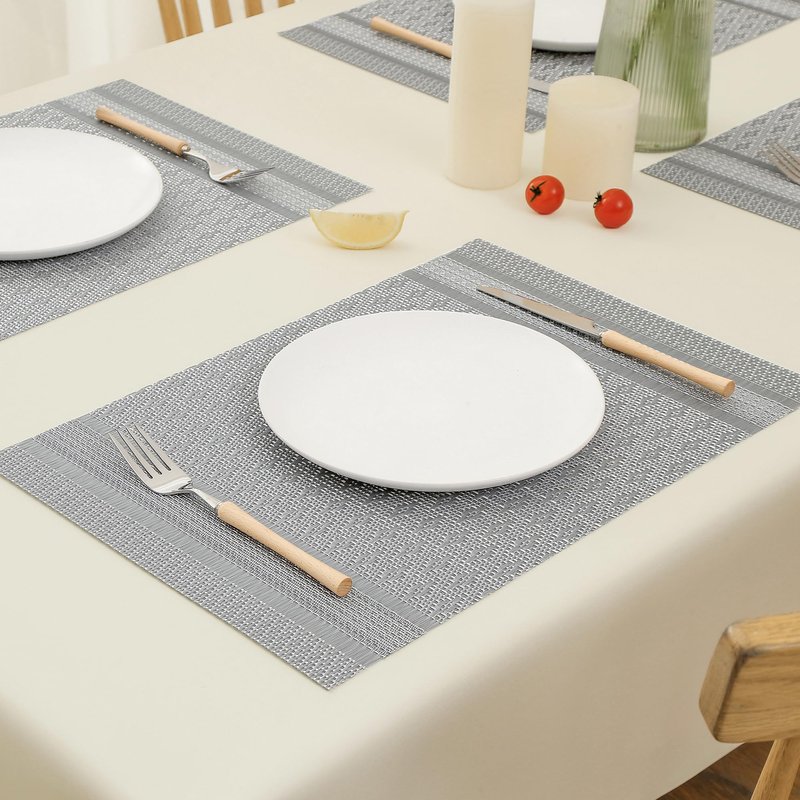 Leetaltree Lunar Grey Placemats Set of 6 - Heat Resistant Non-Slip Place mats for Dining Table, Washable Durable PVC Vinyl Woven Table Mats（Lunar Grey, 6）