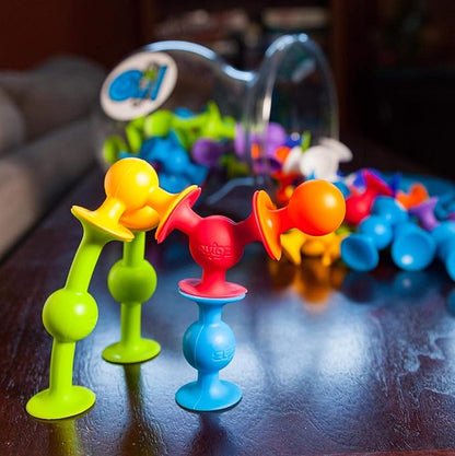 Fat Brain Toys Squigz Deluxe Set - 50-Piece Suction Construction Toys Suction Bath Toys Sensory Toys for Kids 3 and Up