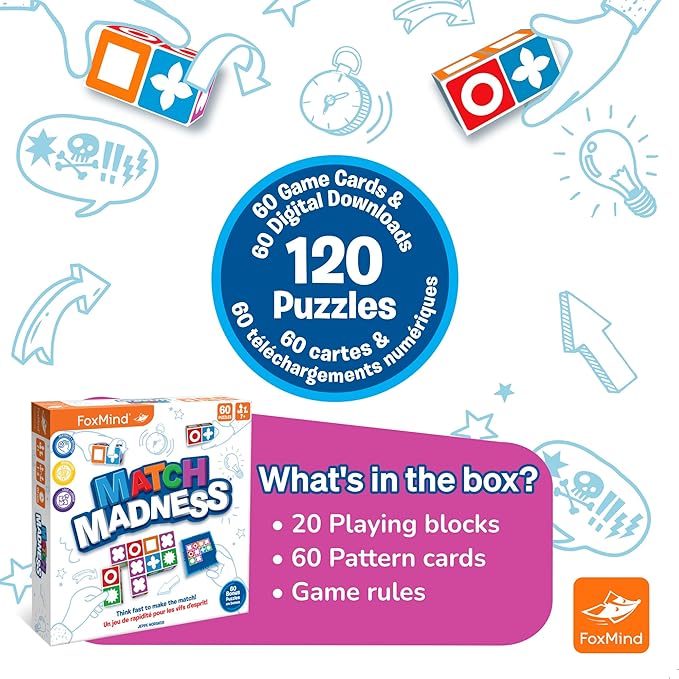 FoxMind Match Madness Board Game Visual Recognition Matching Board Game Family Puzzle Game to Develop Kids Problem Solving Skills