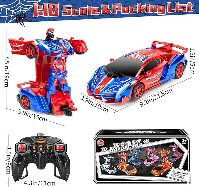 Spider Remote Control Car Spider Robot RC Car for Boys Transformation 2 in 1 Racing RC Cars Toy One Button Deformation &amp 360°Drifting for Boys Ages 3 4 5-12 Birthday