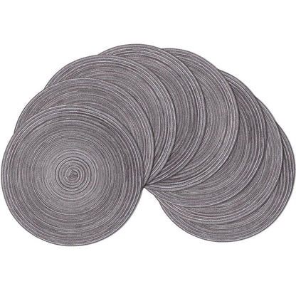 SHACOS Round Braided Placemats Set of 8 Round Table Mats for Dining Tables Non Slip Washable (Black Grey, 8)