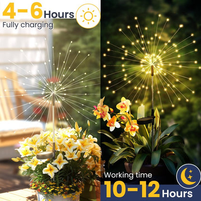GIGALUMI Garden Decor Outdoor Lights 120LED 2Pack, Solar Garden Lights Outside Fairy Firework Decorative,Solar Powered for Yard Pathway Flowerbed Planter Balcony Patio 4th of July Decor (Warm White