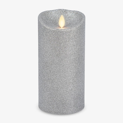 Luminara Brilliant Silver Glitter Flameless Candle Moving Flame LED Pillar (3.5" x 7")