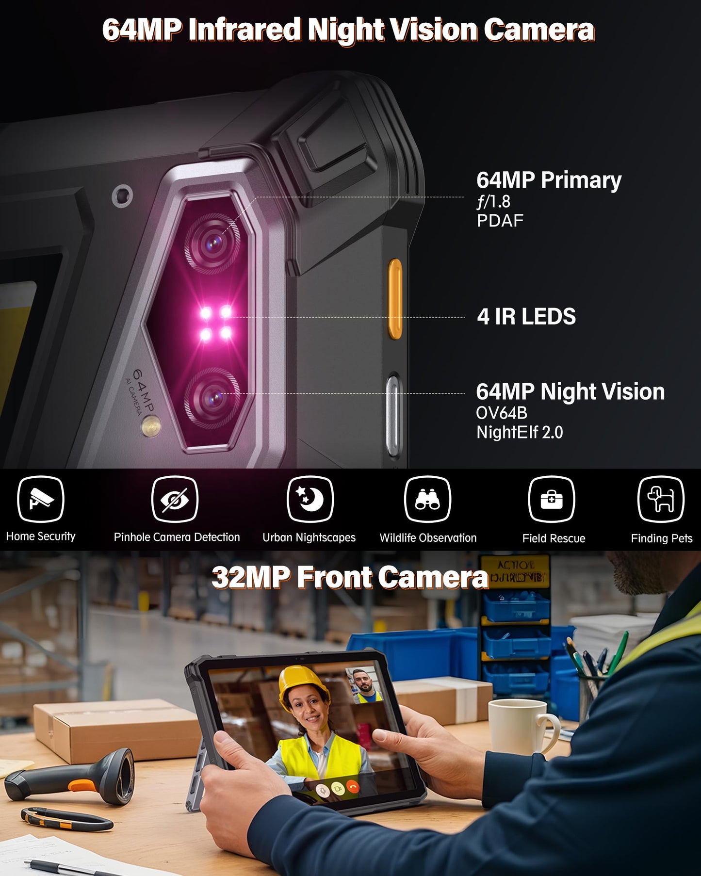 Ulefone Armor Pad 5 Pro & Digital Microscope C01, 5G Rugged Tablet, Dimensity 7400X 32GB+512GB/2TB Expansion, 24200mAh(120W), 11" FHD+ Screen, IP68/69K, 64MP+64MP, 32MP, Dual LED Lights/Warning Lights