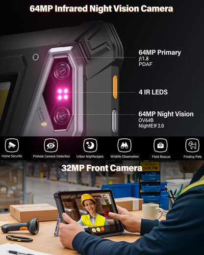 Ulefone Armor Pad 5 Pro 5G Rugged Tablet, Dimensity 7400X 32GB+512GB/2TB Expansion Android 15, 24200mAh(120W), 11" FHD+ Screen, IP68/69K, 64MP+64MP, 32MP, Dual LED Lights/Warning Lights, Widevine L1