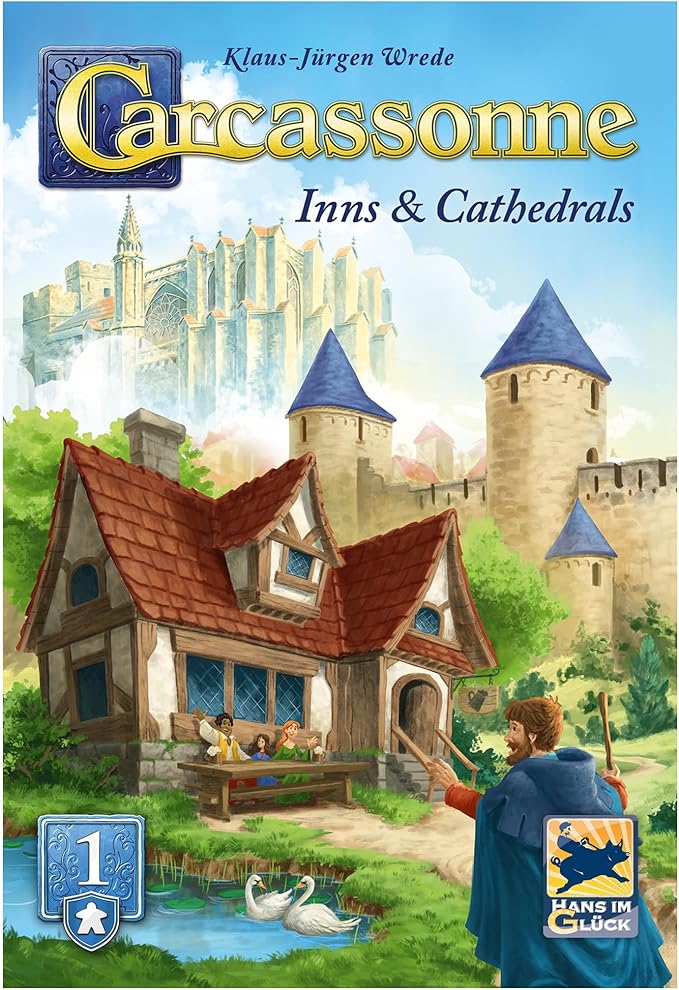 Hans Im Gluck Carcassonne Inns &amp Cathedrals Board Game Expansion - Add Strategic Depth with New Land Tiles Large Meeples &amp Pink Follower Set Kids &amp Adults Ages 8+ 2-6 Players 45 Minut