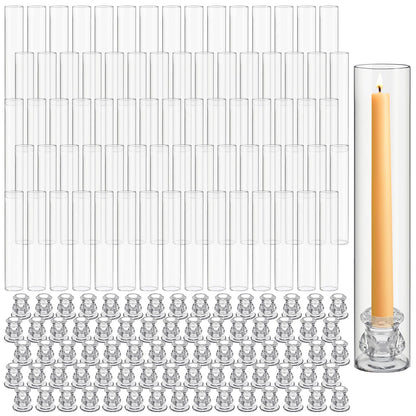 Teenyyou 12 Set Glass Hurricane Candle Holders Bulk 12.6" Open Ended Glass Candleholder Tube Shape Bottomless and 2.2" Taper Clear Candlestick Holders for Wedding Table Centerpiece (Clear)