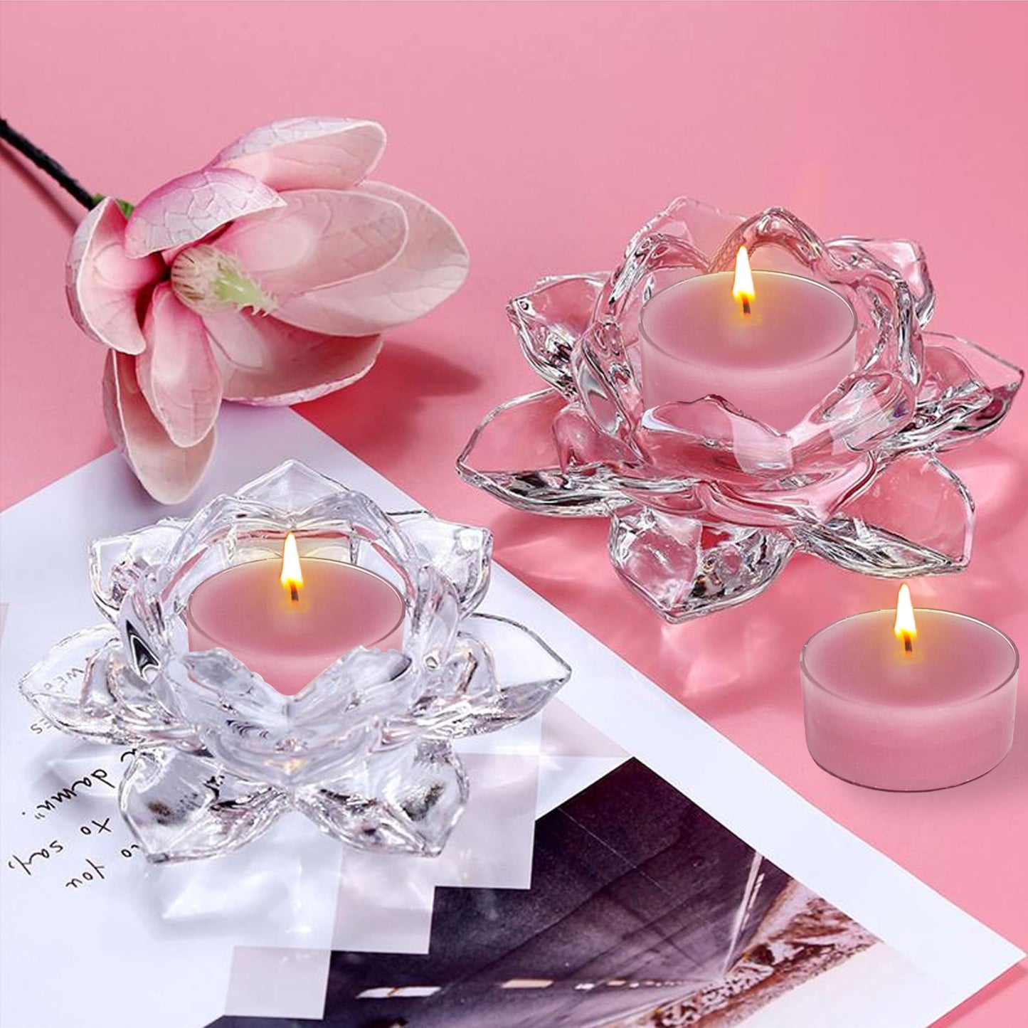 Hand-Poured Cherry Blossom Scented Tea Light Candle 4 Hours Clean Burning Rose Pink Round Tea Light Candle for Wedding Spa Nights Meditation Yoga Bath Relaxation