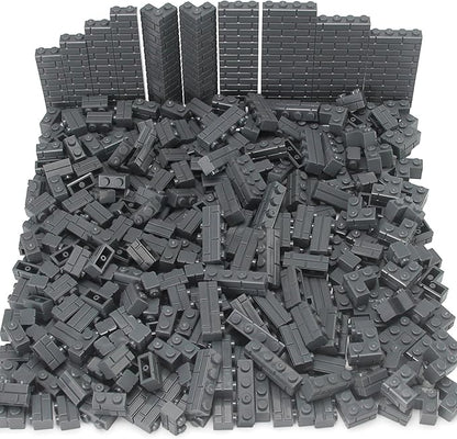 Feleph Masonry Bricks Set 450 Pcs Wall Building Accessories Diverse Creative Construction Bulk Parts and Pieces Blocks Toy Compatible with Classic Major Brands (Dark Gray)