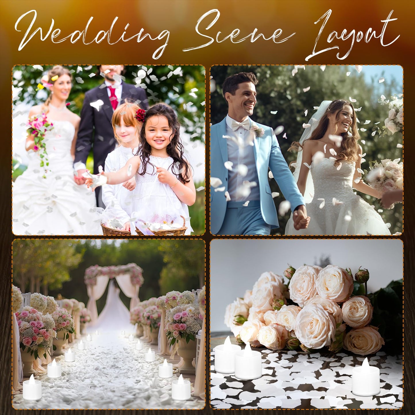 Coume 6000 Pcs Artificial Rose Petals with 72 Pcs Flameless LED Candles Romantic Decorations Fake Candles Anniversary Decorations for Valentine's Day Wedding Night(White)