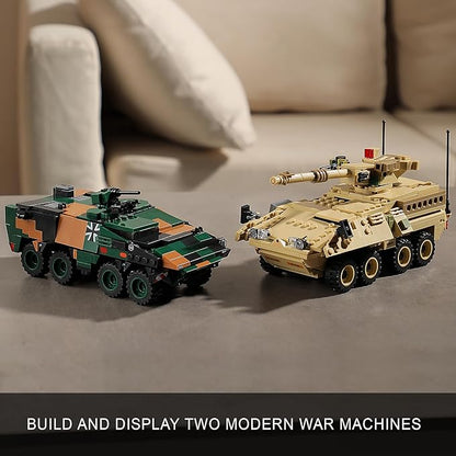 Boxer &amp Stryker Military Vehicles Building Sets Compatible with Lego Armored Tank Model Kit for Kids Great Army Toys for Boys Kids Teens Ages 8+