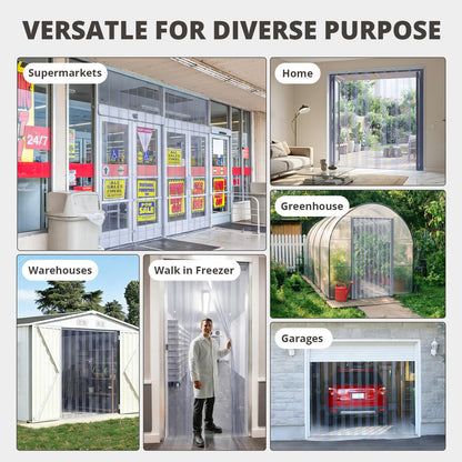 LovePads Clear PVC Strip Door Curtain with Knife & Tape Measure - Plastic Walk in Cooler Curtains, Thermal Freezer Cover for Commercial Warehouse & Garage, 12" x 50' Bulk Roll