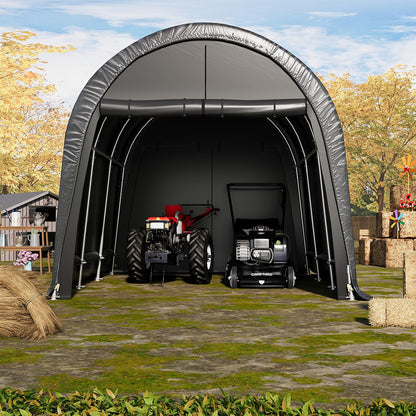 EROMMY Carport 10 x15 FT Heavy Duty, Portable Garage with All-Steel Metal Frame and Round Style Roof, Anti-Snow Car Canopy Outdoor Storage Shelter for Car, Truck, Boat