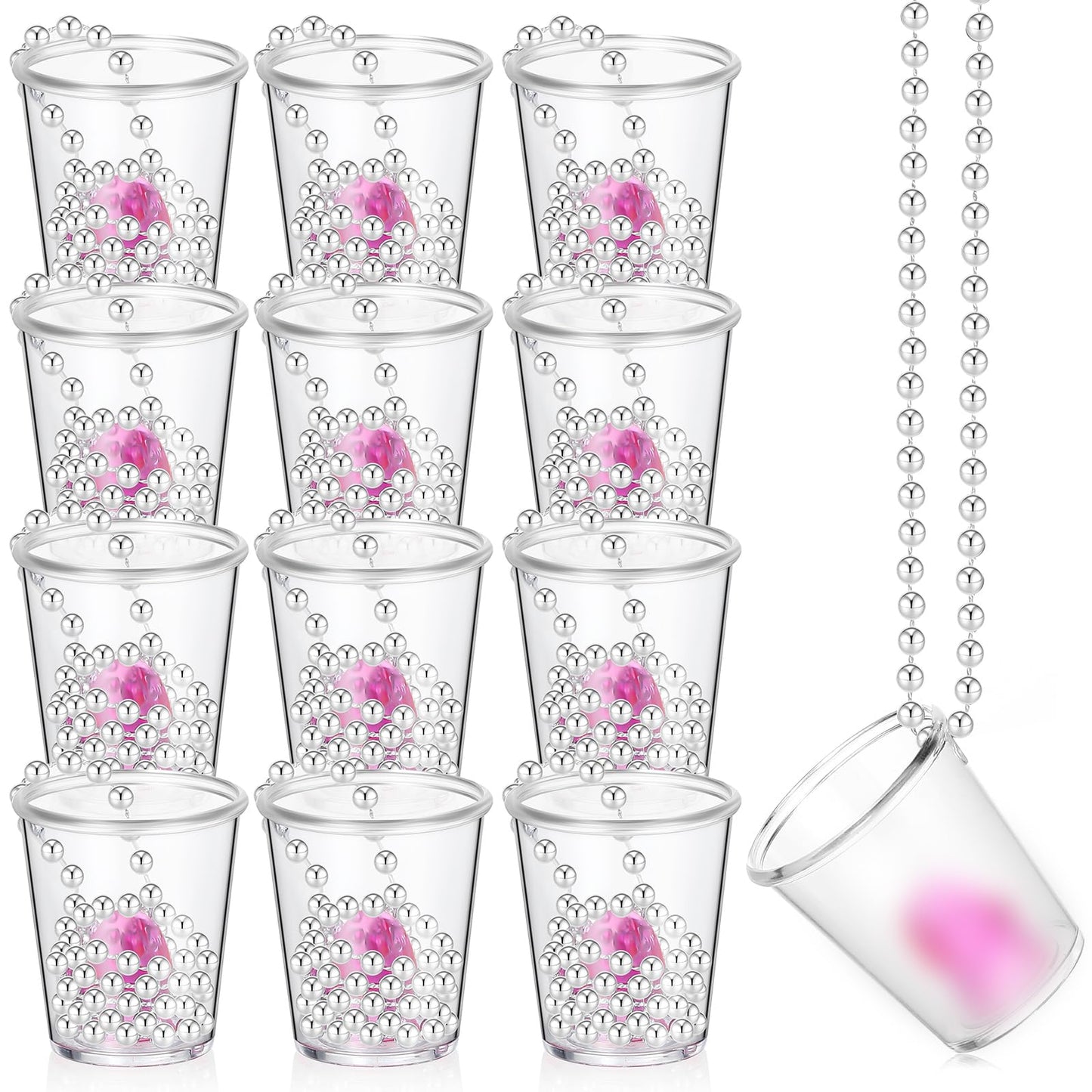Uiifan 12 Pcs Bachelorette Shot Glasses Bachelorette Party Accessories Naughty Bride Shot Cup Glass Necklace with Metal Chain for Bachelor Wedding Party Bridal Shower Decorations (Pink)