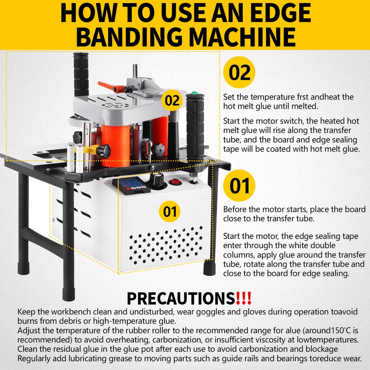 DEVALLEY Woodworking Edge Bander Banding Machine Portable Edge Bander Curve Straight Edge Banding Machine With Speed Control 5-10m/min (110V, Adjustable speed)