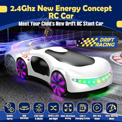 HuiJuKeJi Gesture Sensing RC Stunt Car with USB Charging Dock 360° Rotate Drift Car 2.4GHz Dual Remote Control Cool Spray Mist &amp LED Lights Birthday Gift for Kids Boys Girls Age 6-12