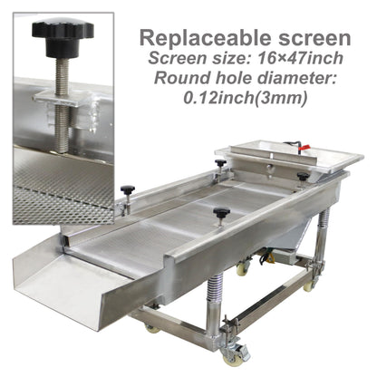 TECHTONGDA Straight Vibrating Sieve Screen Shaker Electric Linear Sifter Machine Stainless Steel One Layer One Motor 3m Screen Size 16×47inch 220V